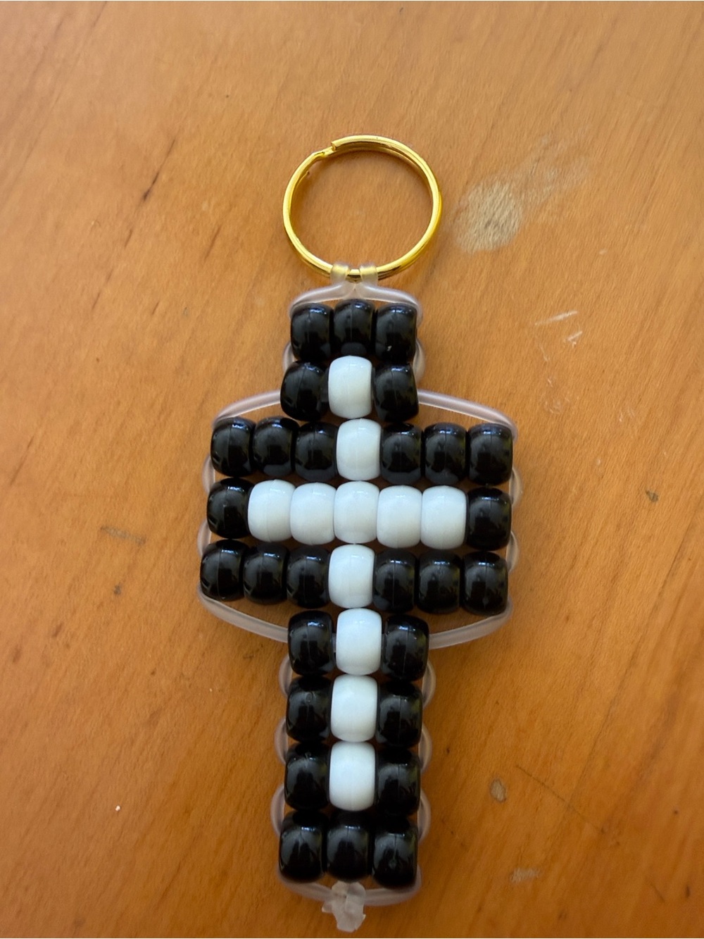 Beaded Cross Keychain Key & Card Holder - Black & White